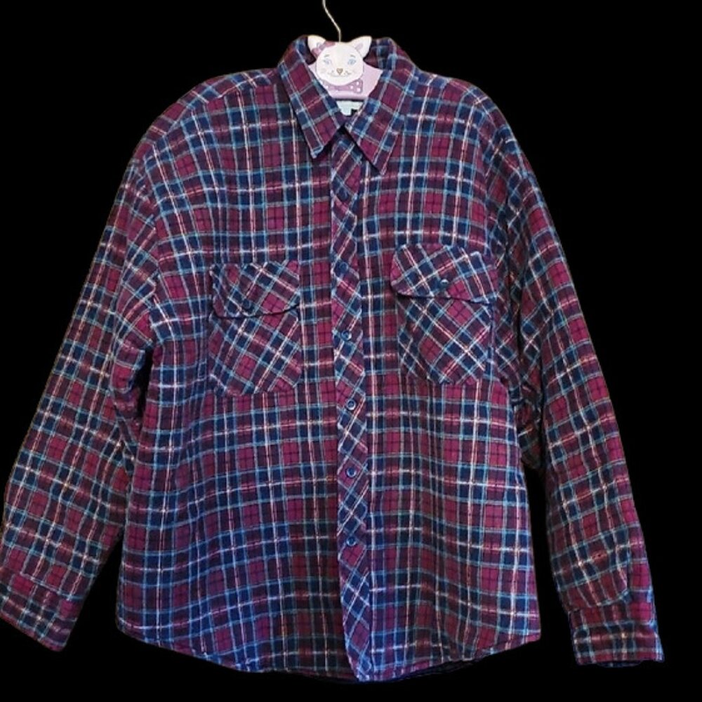 Vintage Wilderness Men's Plaid insulated Flannel Shirt button down comfy warm - Picture 2 of 16